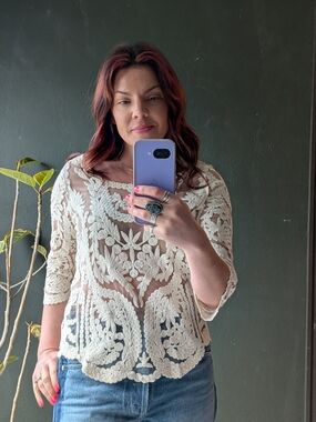 My Emblem Ivory Crochet Lace Boho Top Size Medium